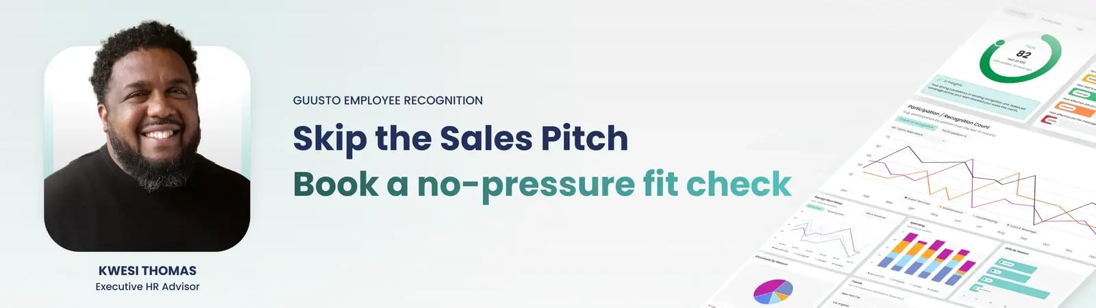 Skip the sales pitch. Book a no-pressure fit check with Kwesi Thomas, Executive HR Advisor at Guusto.